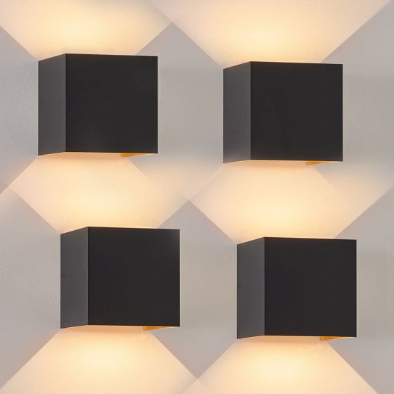 NETTLIFE LED - udendørs væglampe, indendørs væglampe, 4 stk., sortguld, 5W, IP65, justerbar, 3000K