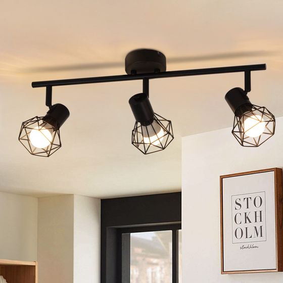 NETTLIFE Loftspotlight 3 pærer E14 sort industriel justerbar 350° vintage stue køkken soveværelse
