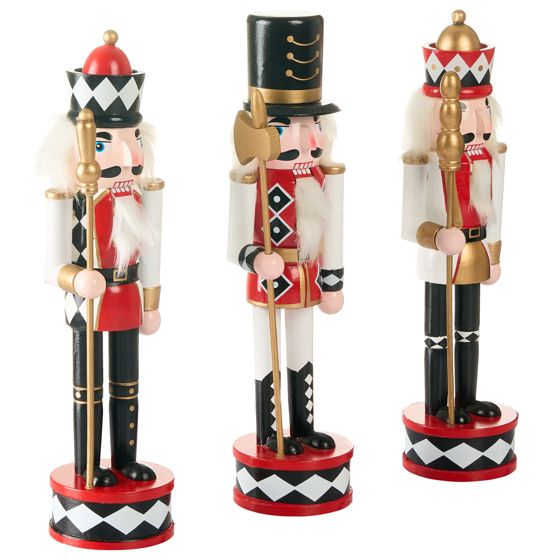 Sæt af 3 figurer RICKLEAN 30 cm Nøddeknækker Rød/Hvid