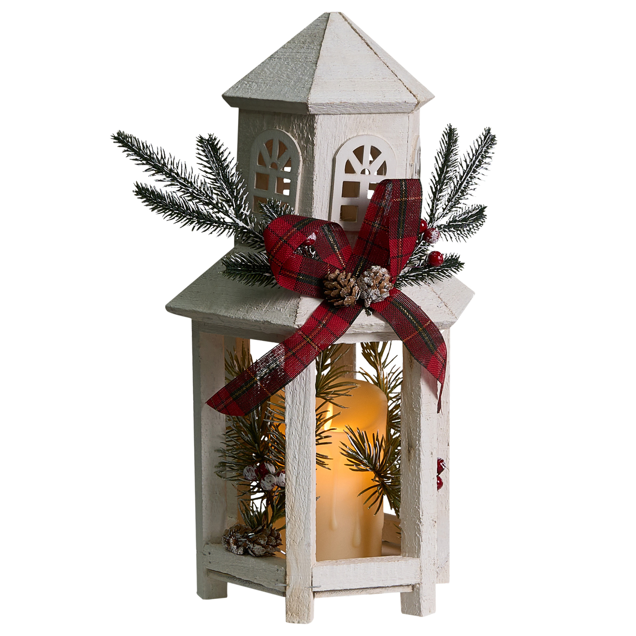 LED-lanterne SAVIVESI 38 cm Julemønster Hvid