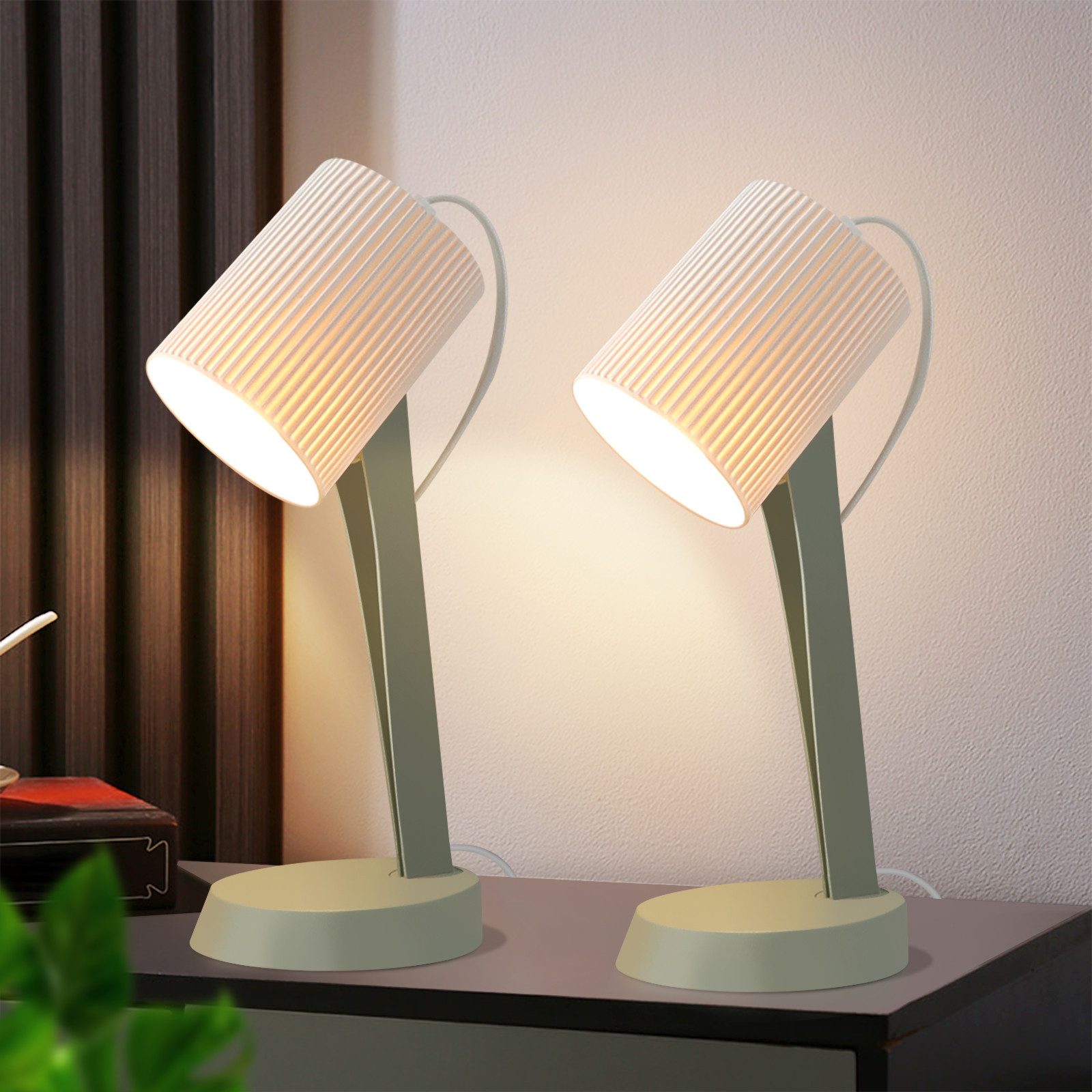 NETTLIFE Natbordslampe Stue Bordlampe med Ledning Sæt med 2 Små Pærer 37,4 cm Grøn E14 Moderne Bordlamper