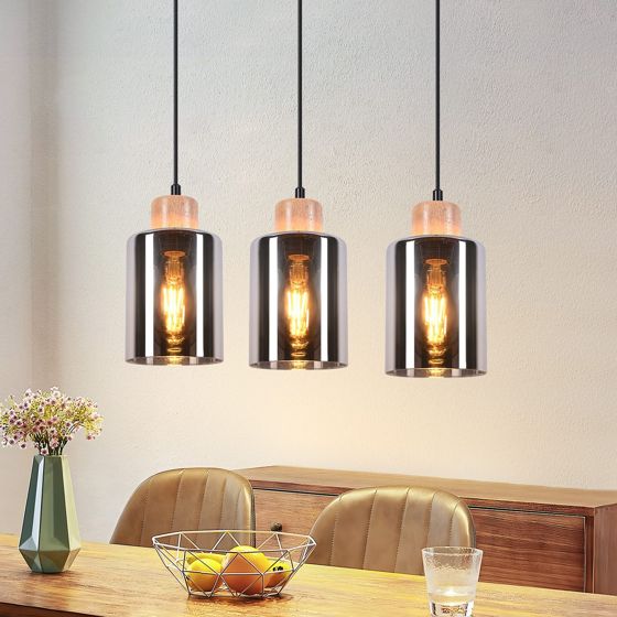 NETTLIFE træpendellampe, E27 pendellampe, vintage spisebordslampe i glas