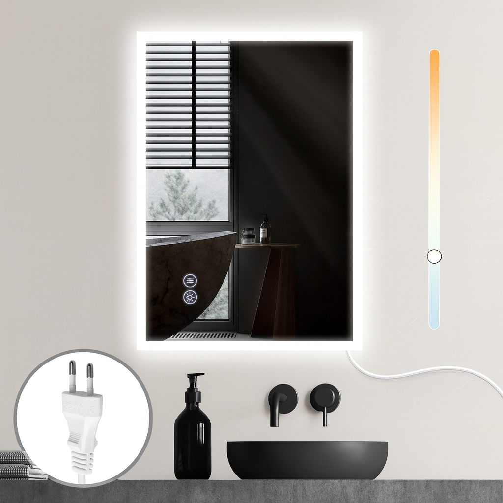 NETTLIFE spejl med lys, 50x70 cm, LED - vægspejl, eksplosionssikker, glas Badeværelse, spejl med touchskærm