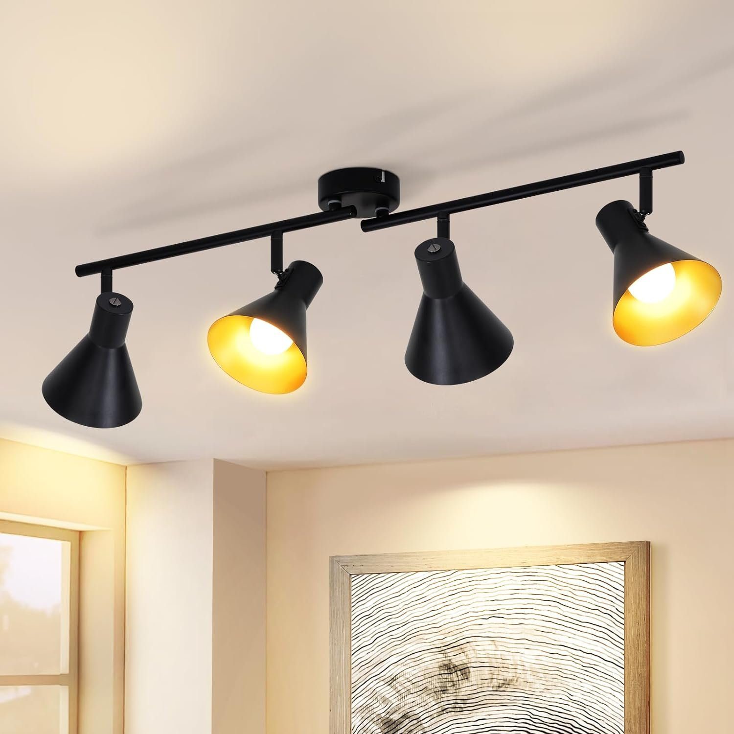 NETTLIFE 4 spotlights loftlampe til stue sort vintage 71 cm E14 metal 330° drejelig industriel til soveværelse køkken entré