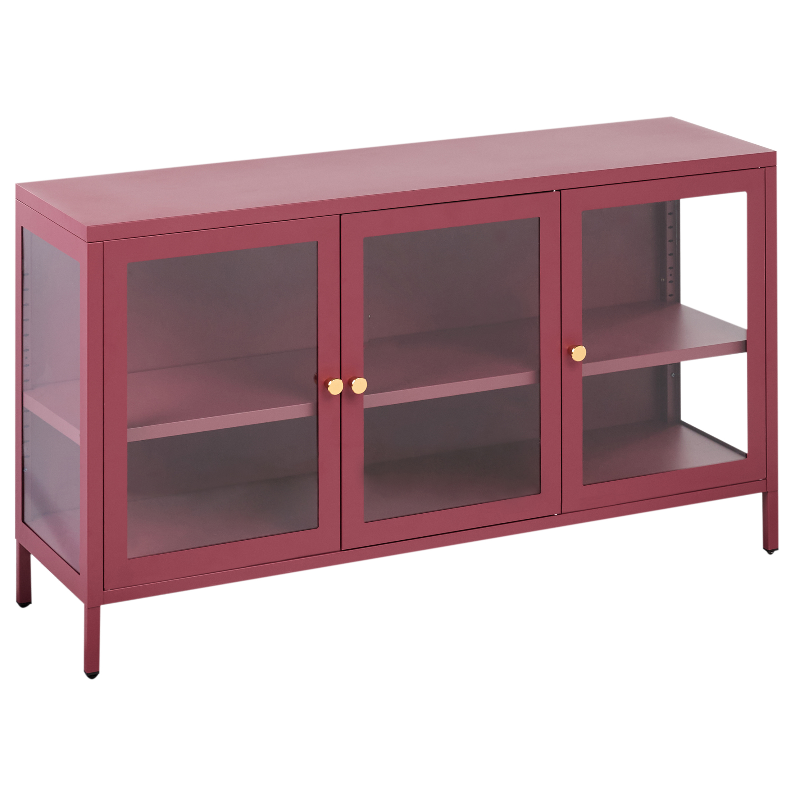 Glas vitrine skænk NEWPORT 115 cm Metal Mørkerød