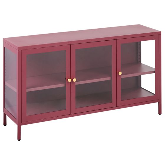Glas vitrine skænk NEWPORT 115 cm Metal Mørkerød