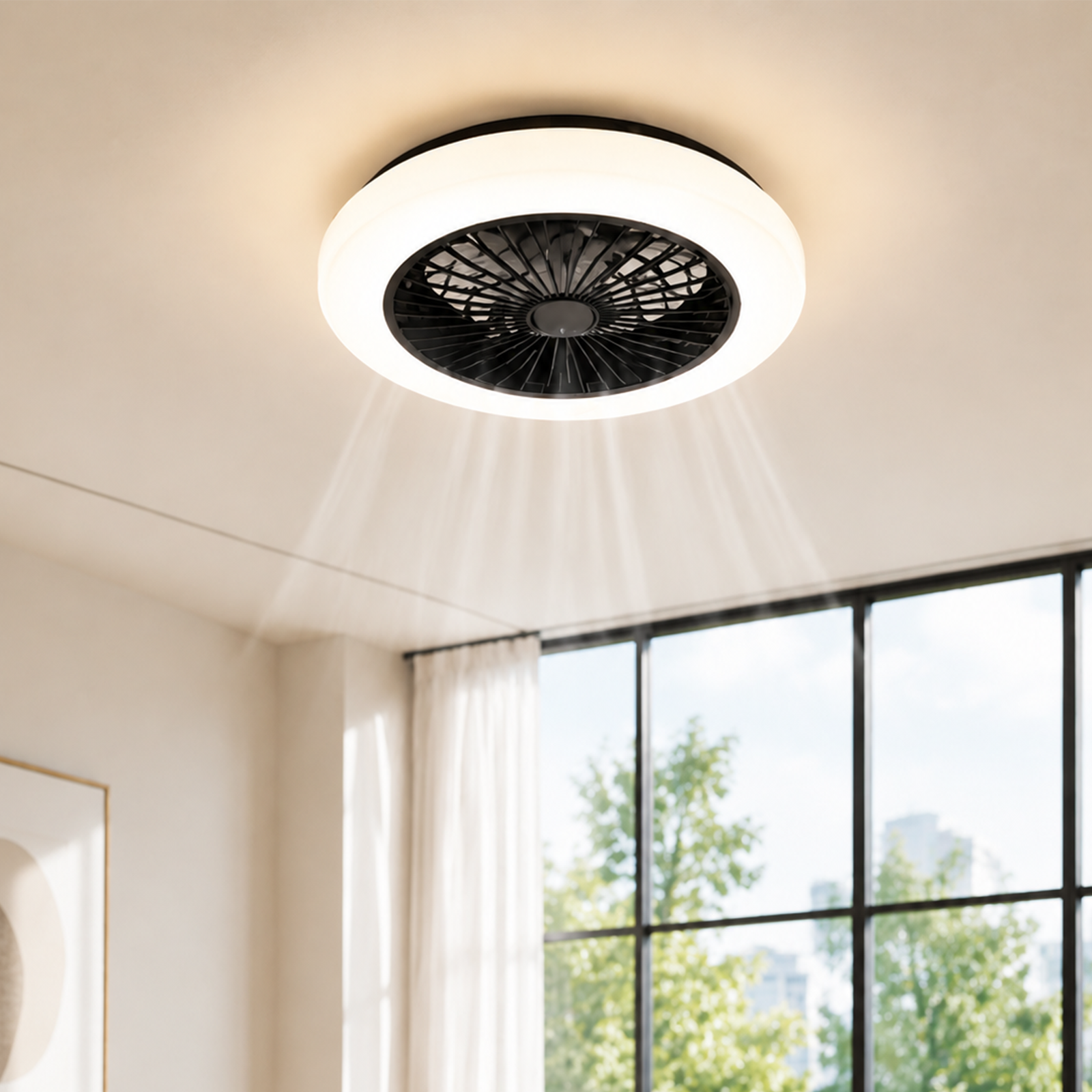 NETTLIFE Loftventilator med LED-lys, lydløs og fjernbetjening 40 W, justerbar lysstyrke, 6 hastigheder og timer