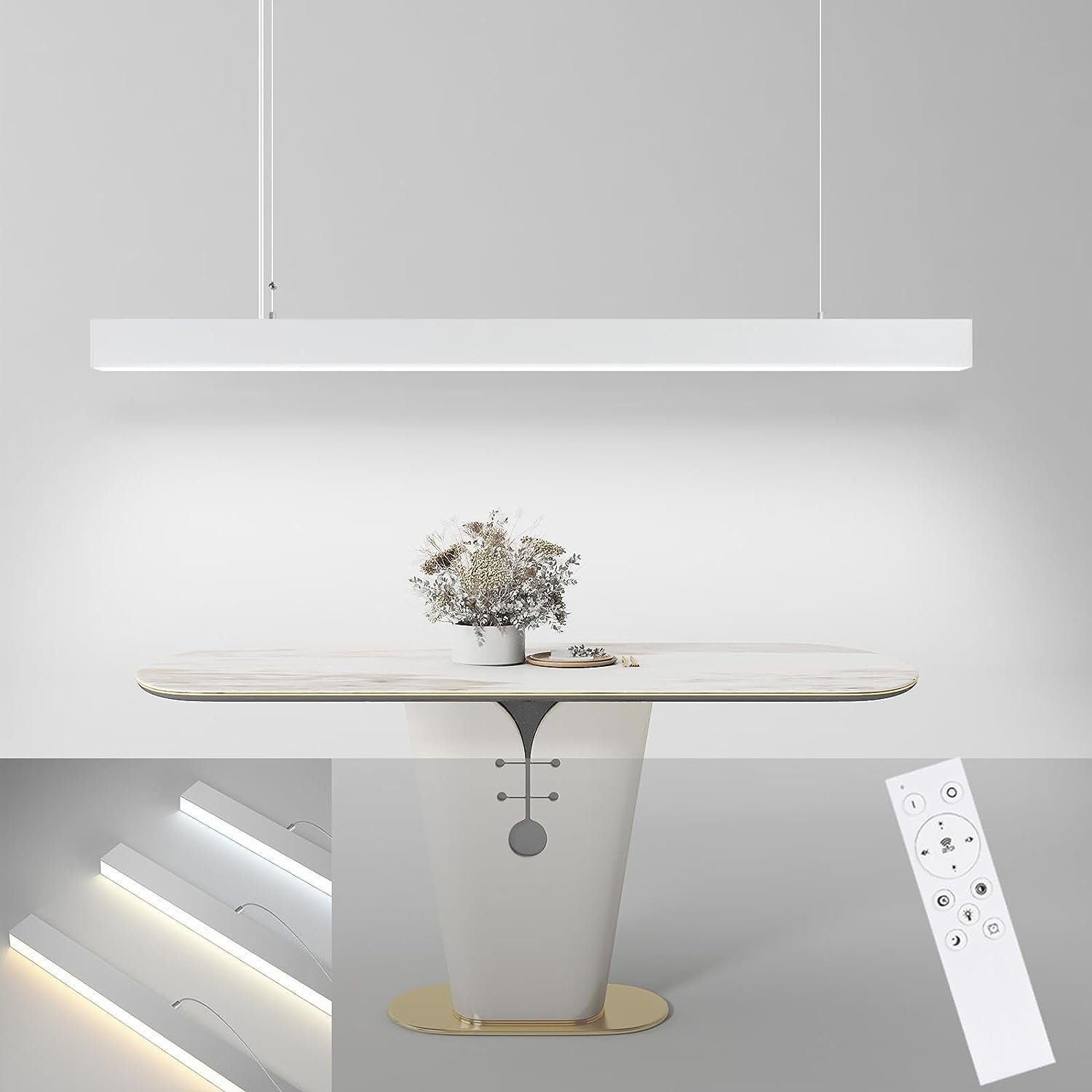 NETTLIFE moderne hvid LED-pendellampe, diameter 107 cm, aluminium, 32 W, dæmpbar, med fjernbetjening, langt lineært design