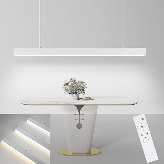 NETTLIFE moderne hvid LED-pendellampe, diameter 107 cm, aluminium, 32 W, dæmpbar, med fjernbetjening, langt lineært design