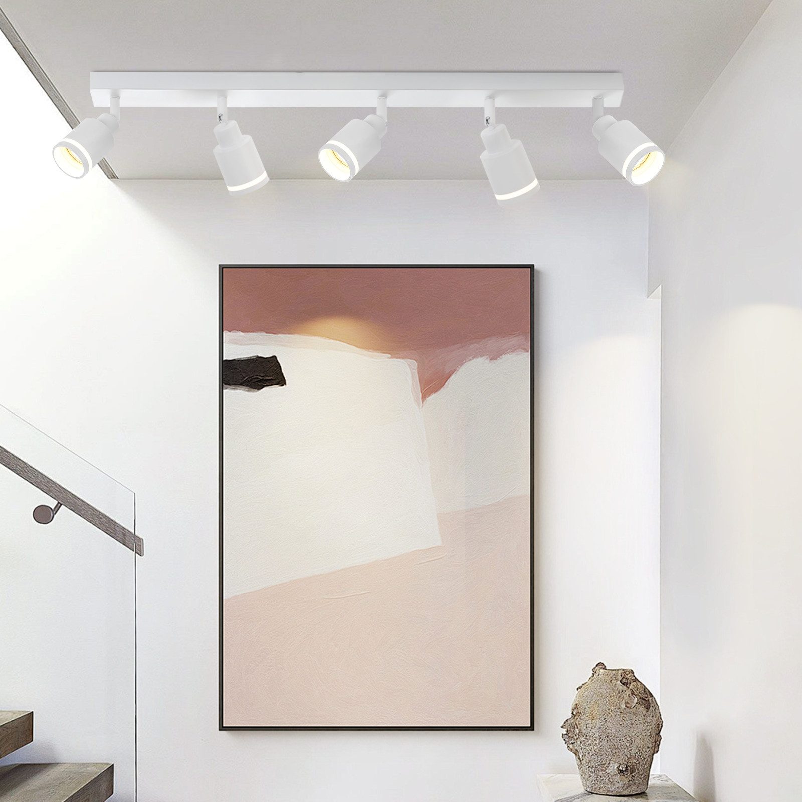 NETTLIFE moderne hvid loftslampe: 5 justerbare metalloftsspotlights, GU10 loftslampe, til soveværelse uden pære