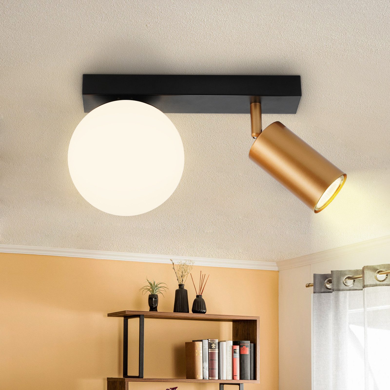 NETTLIFE Vintage loftslampe med 2 lyskilder, metalloftslampe, guld GU10, E14