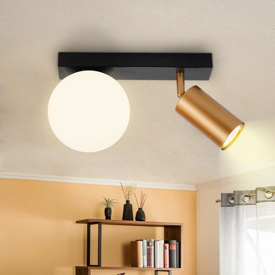 NETTLIFE Vintage loftslampe med 2 lyskilder, metalloftslampe, guld GU10, E14