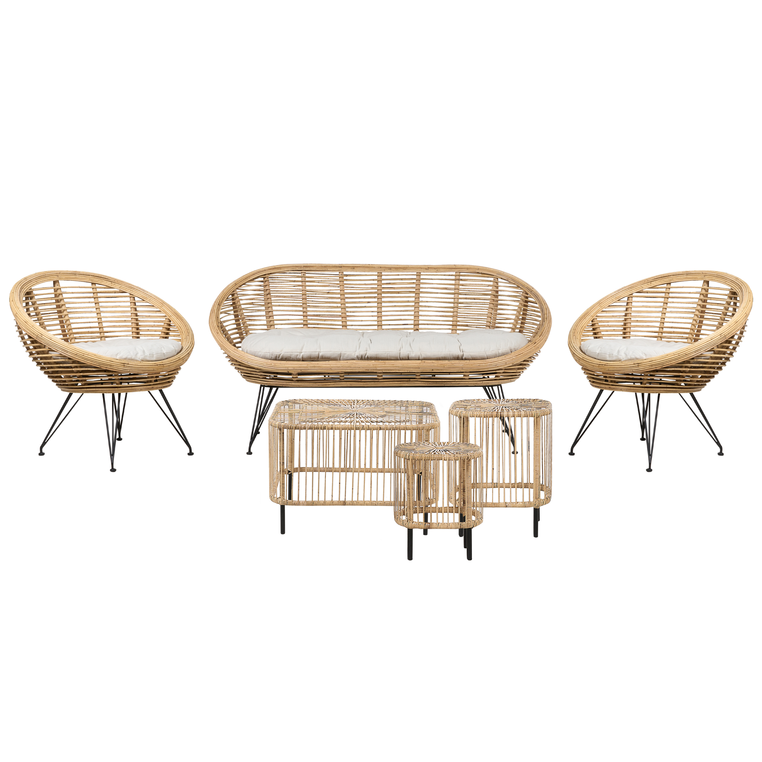 Loungesæt med bord 4 personers MARATEA/CESENATICO Rattan Naturlig