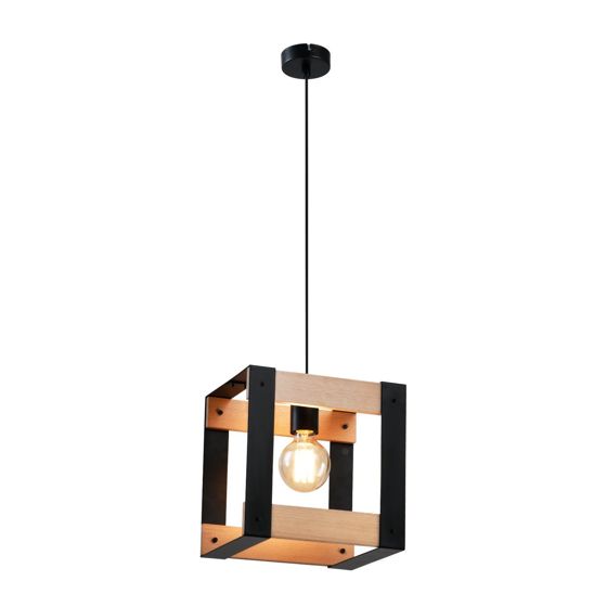 NETTLIFE pendellampe træ, metal sort, E27 diameter, 175 cm, 1 fatning, industriel retro, pendellampe til spisestue