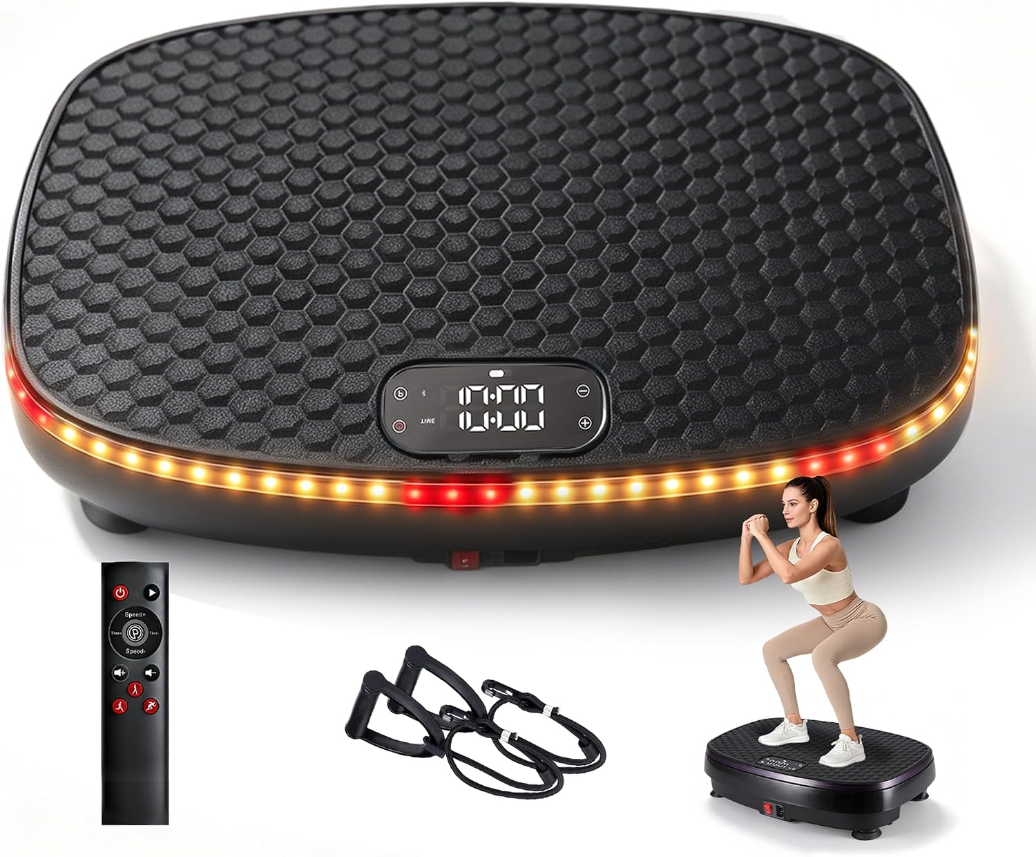 ZMH træningsvibrationsplade 199, justerbar intensitet, 5 programmer, modstandsbånd