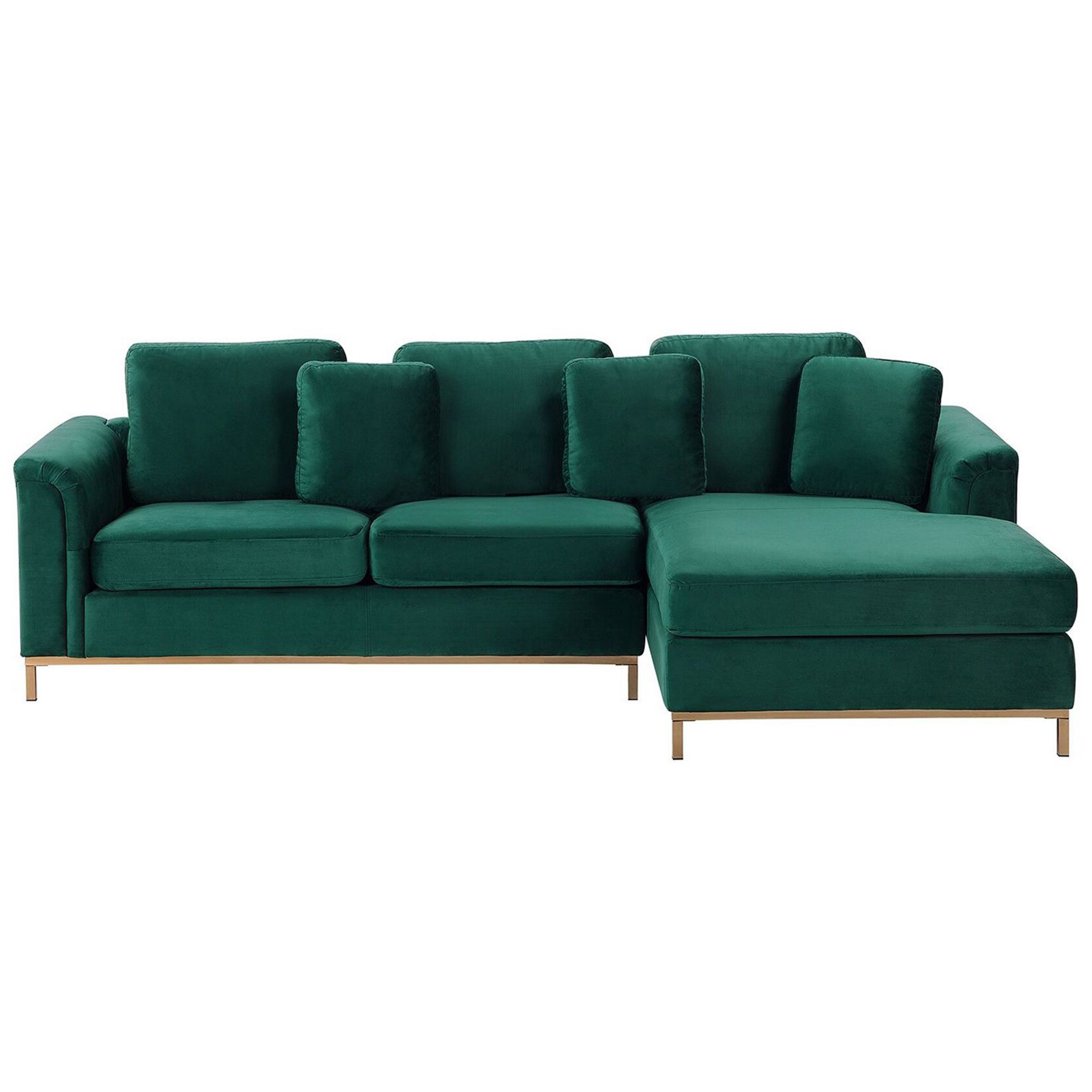 Hjørnesofa 4 personers OSLO Velour Mørkegrøn Venstrevendt