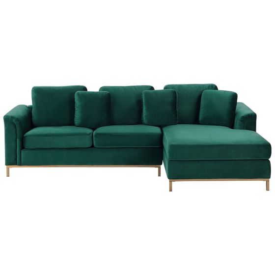 Hjørnesofa 4 personers OSLO Velour Mørkegrøn Venstrevendt