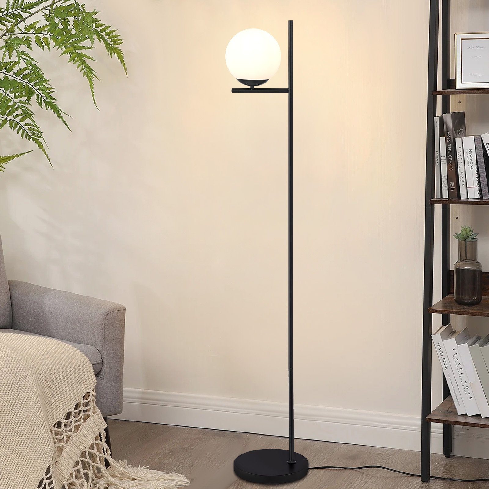 NETTLIFE industriel gulvlampe - moderne sort med fodkontakt metaldesign hvid glas gulvlampe E27 vintage 2M ledning