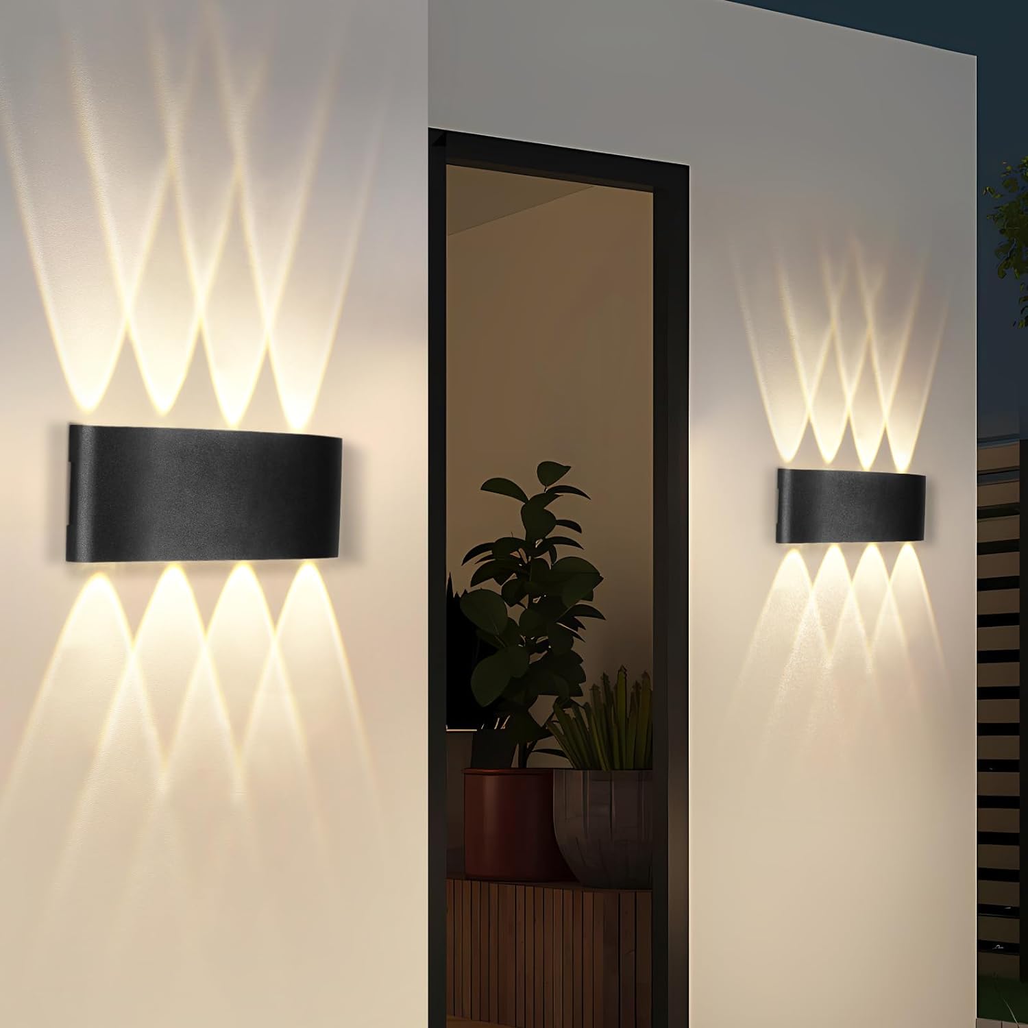 NETTLIFE LED - væglampe, til indendørs brug: 2 stk., sort, udendørs væglamper, op og ned, 7W, IP65
