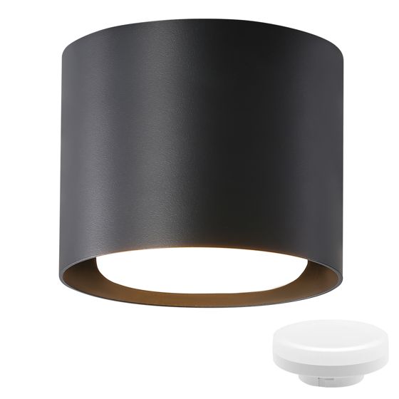 NETTLIFE sort LED loftlampe: Rund påbygningslampe, 230 V aluminium, GX53 5 W 3000 K pære, til soveværelse, entré