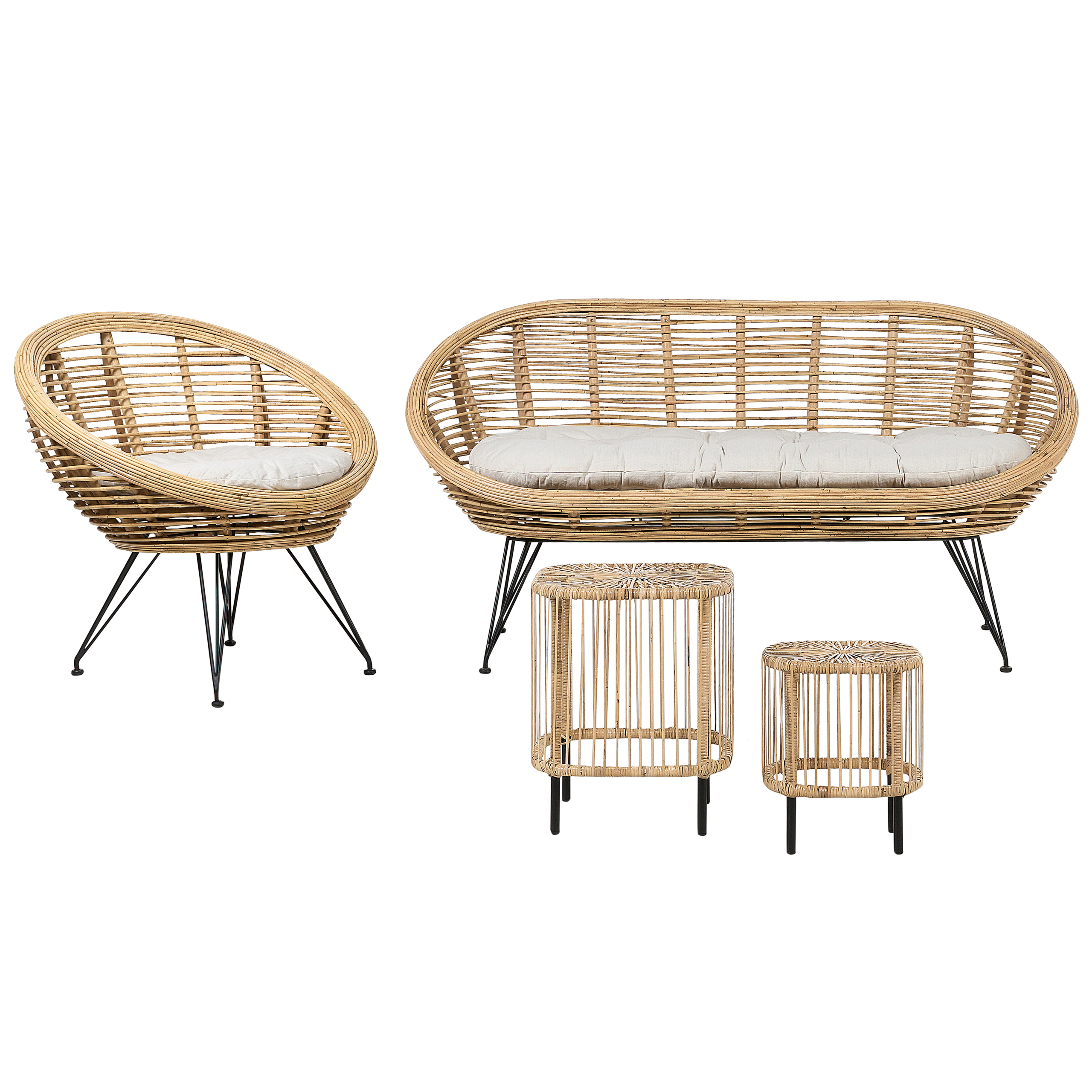 Loungesæt med bord 3 personers MARATEA/CESENATICO Rattan Naturlig