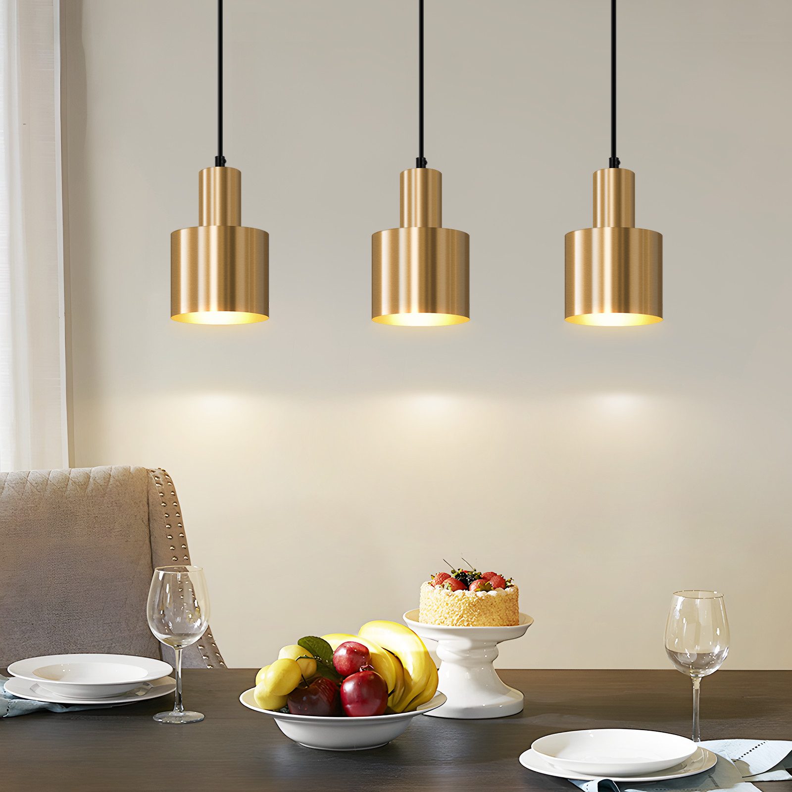 NETTLIFE pendellampe spisebord pendellampe vintage spisestue 3 flammer spiseområde guld moderne design metal E27