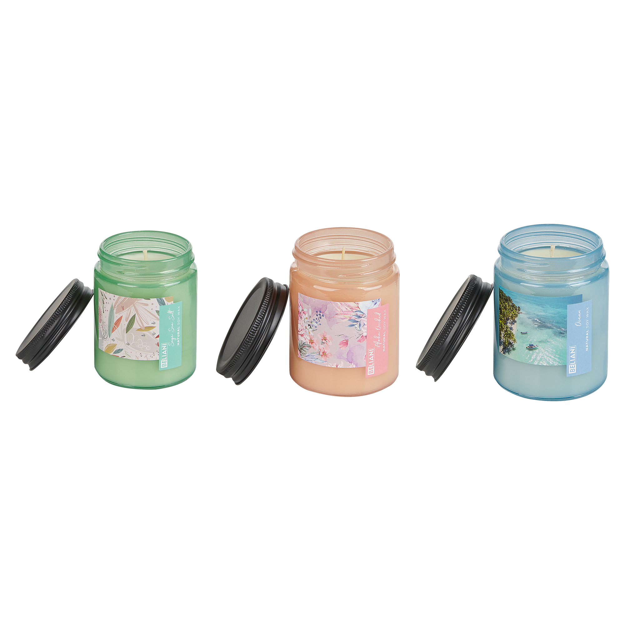 Sæt med 3 duftlys FRUITY BLOOM Soja voks Fresh notes Blomster noter
