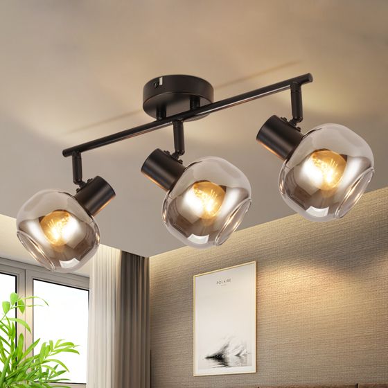 NETTLIFE loftspot sort 3 lamper moderne glasloftslampe 350° justerbar spot E14