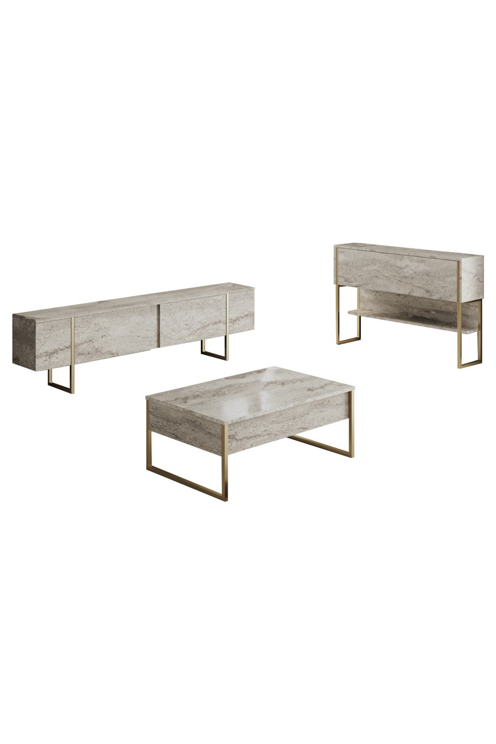 Norda Design Moderne stuemøbelsæt, 100% melamin, metalben | TV-bord, sofabord, kommode