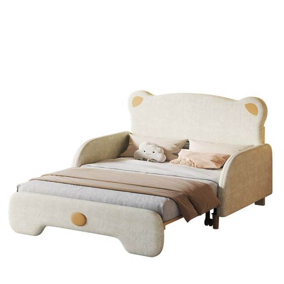 Børneseng 140x105 cm og 140x200 cm med trælameller, beige
