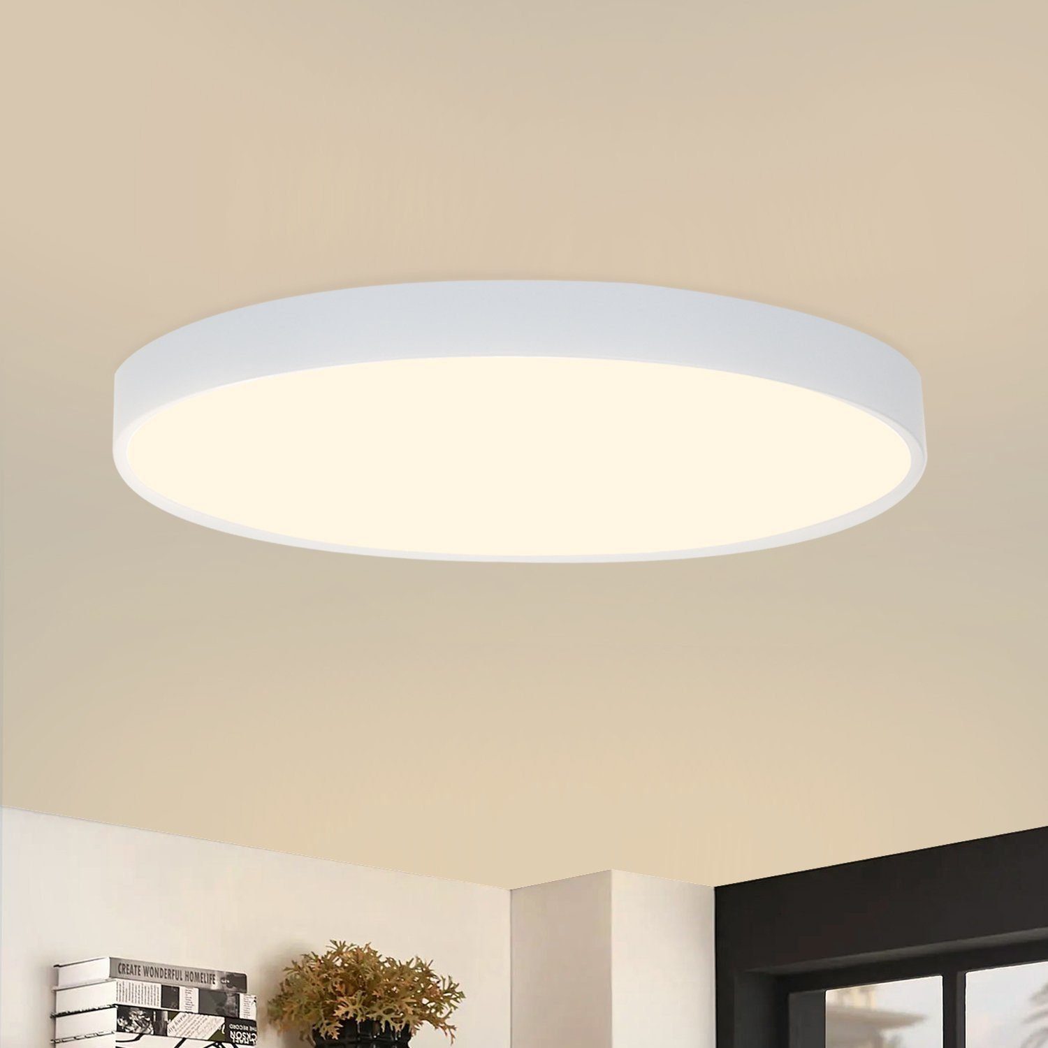 NETTLIFE LED - loftlampe, 3000K, 28 cm, rund, 17 W, IP44 flad, til soveværelse, badeværelse, entré