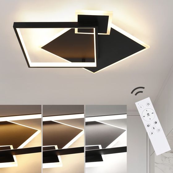 NETTLIFE LED loftlampe, sort dæmpbar, 50 W, moderne design, stuelampe med fjernbetjening, metal, til spisestue, køkken
