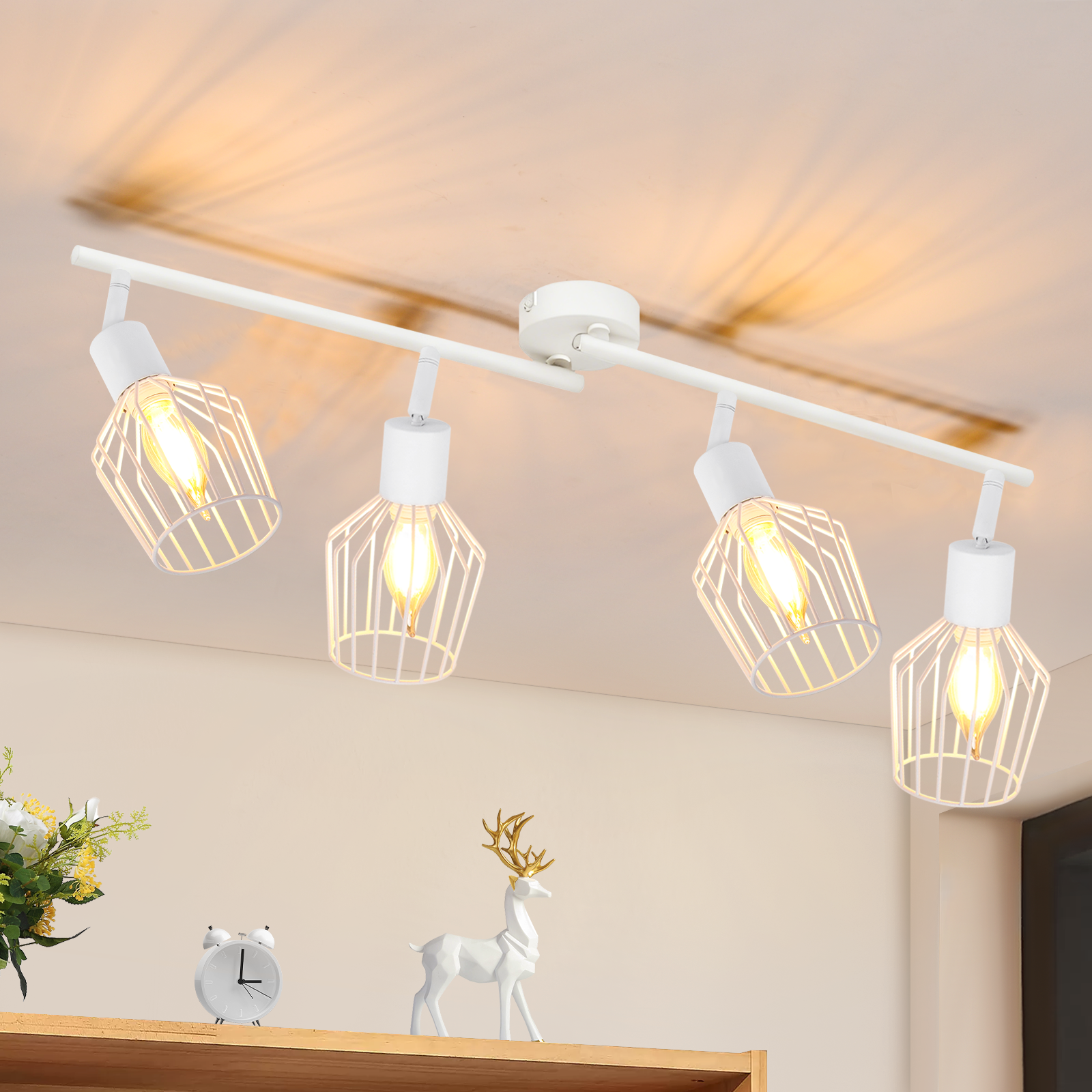 NETTLIFE 4 E14 - loftspotlight - metal, 350° drejelig industriel entrelampe, væglampe til entre og stue, hvid