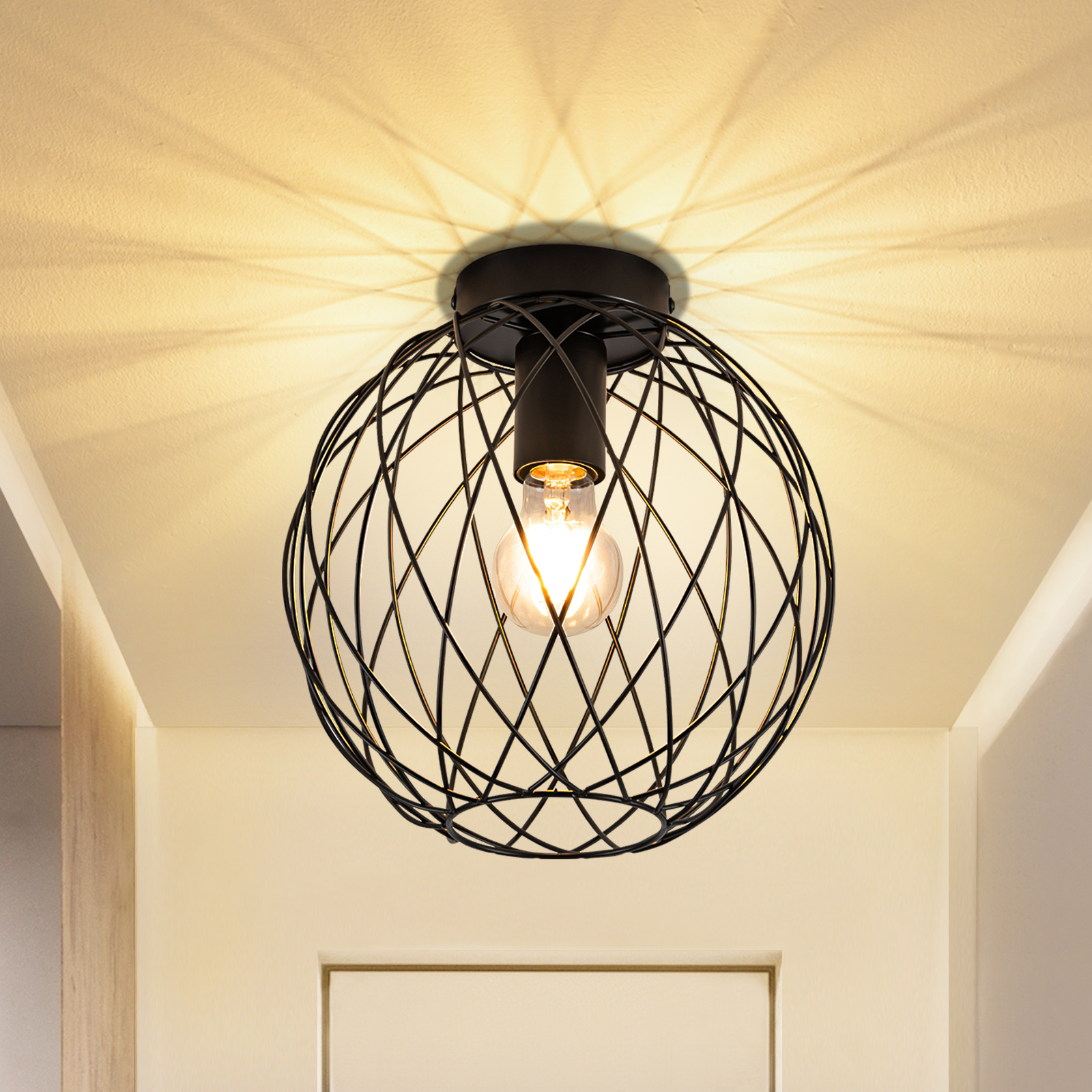 NETTLIFE - loftslampe, vintage - stil sort, industriel, loftslampe, entrelampe, E27, 1 lampe, retro, metalbur