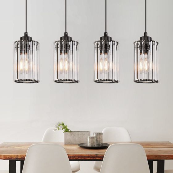NETTLIFE moderne sort krystal pendellampe til spisebord, 4 flammer, E27