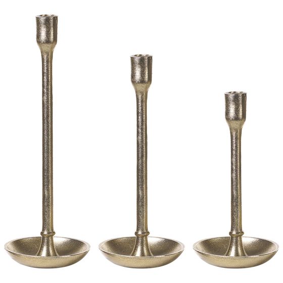 Sæt af 3 lysestager LIWUNG 27/33/38 cm Metal Guld