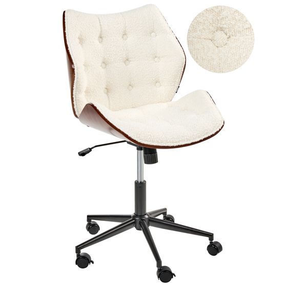 Skrivebordsstol LOMPOC Boucle Cremehvid