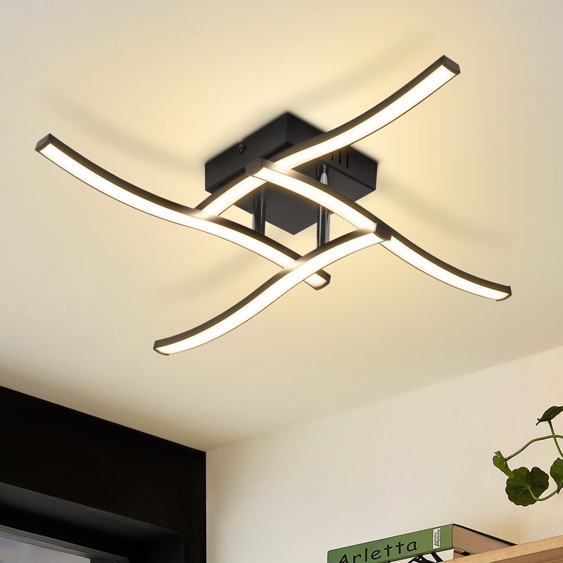 NETTLIFE LED loftlampe 24W, 3000K sort. Moderne bølgemønster, velegnet til stue, køkken, entré og soveværelse