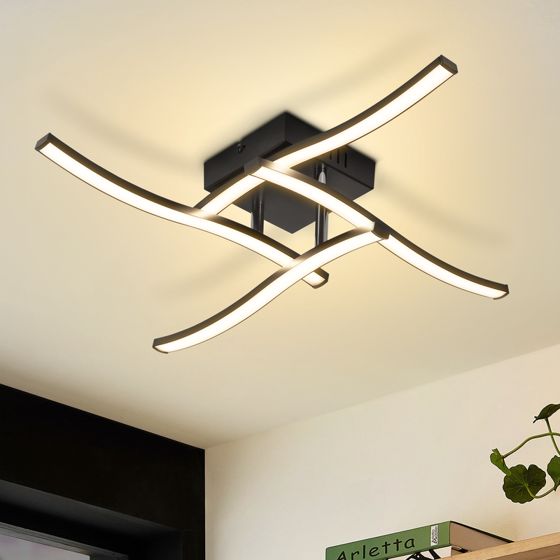 NETTLIFE LED loftlampe 24W, 3000K sort. Moderne bølgemønster, velegnet til stue, køkken, entré og soveværelse