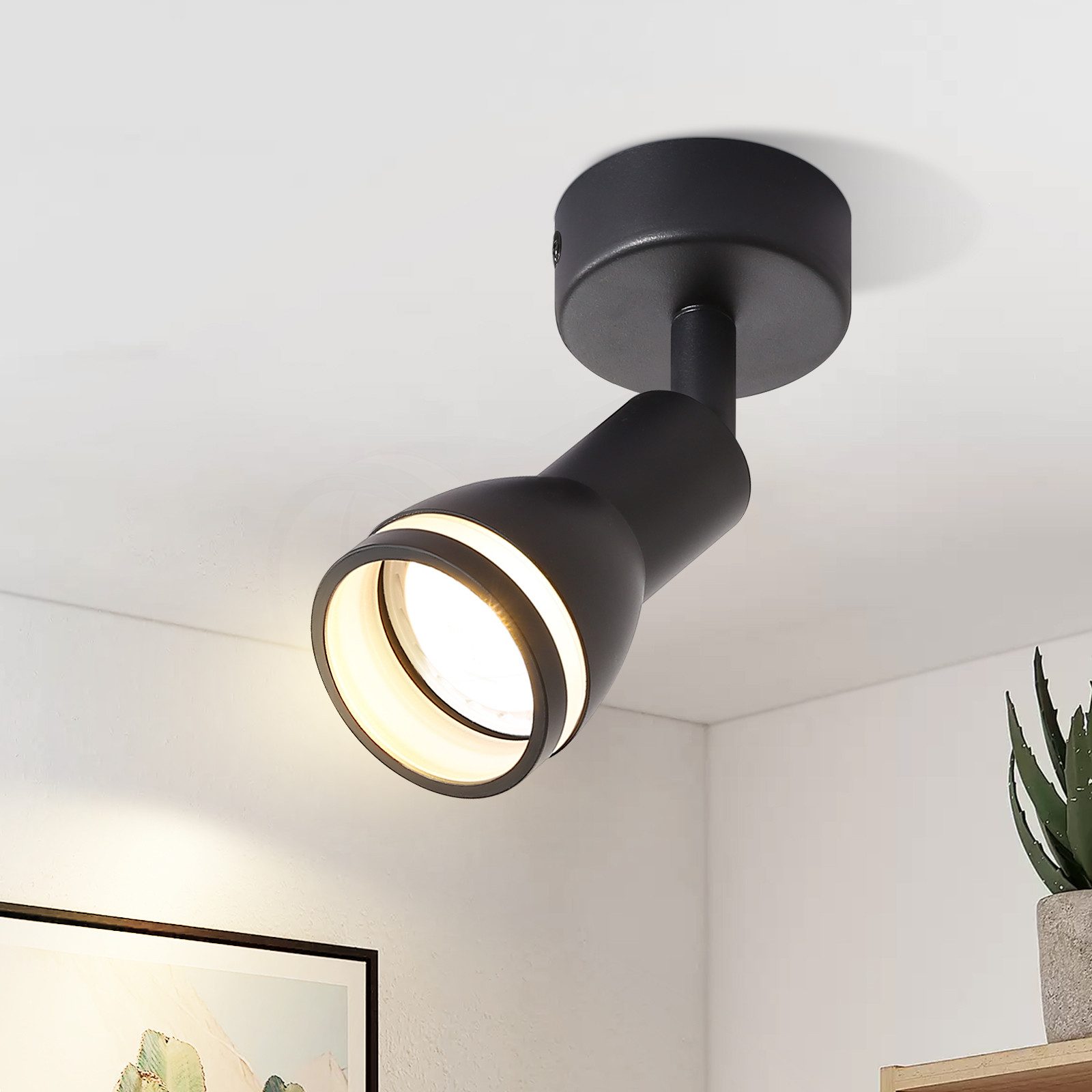 NETTLIFE LED loftspotlight med 1 lampe, sort, justerbar loftslampe til stue, GU10 spotlight, moderne lampe