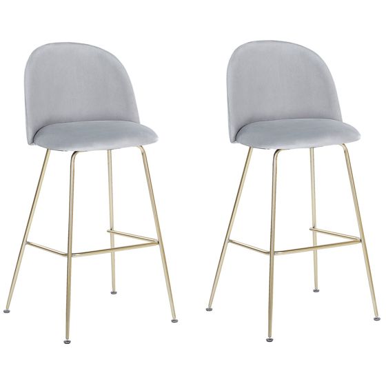 Sæt med 2 barstole ARCOLA Velour Lysegrå