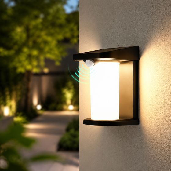NETTLIFE Udendørslamper med bevægelsessensor Solcelledrevne udendørs væglamper 2 lysindstillinger varm hvid 3000K