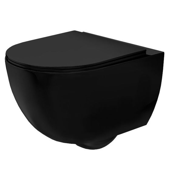 REA væghængt toilet CARLO MINI RIMLES DUROPLAST/FLAT/ZM Sort, 49,5x37x32cm
