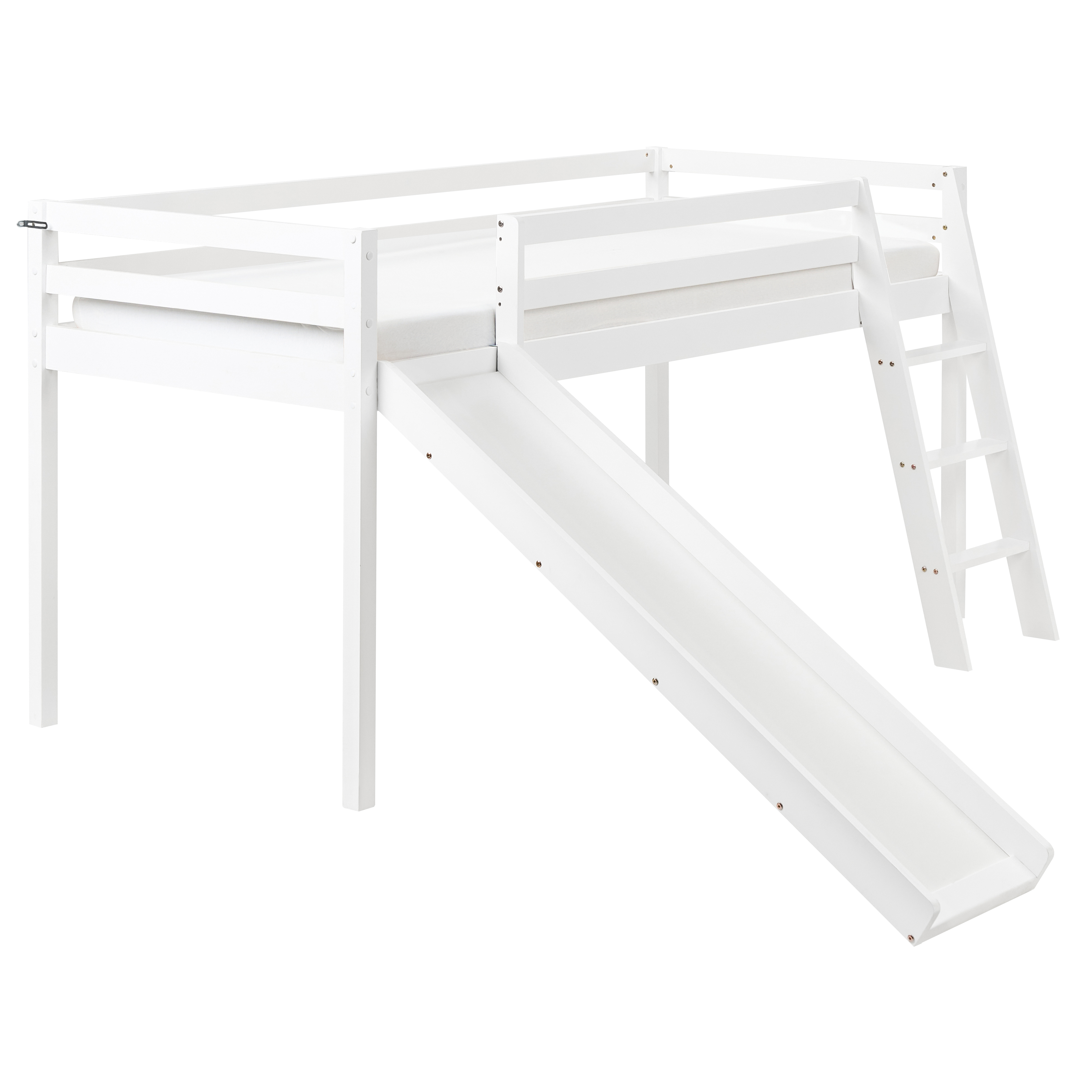 Halvhøj seng Fyretræ STAPLE 90 x 200 cm Med en rutsjebane Hvid