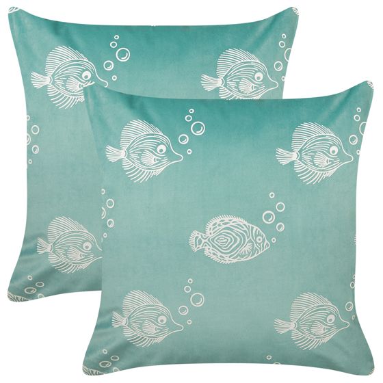 Sæt af 2 pyntepuder SOLIDAGO 45 x 45 cm Velour Grøn
