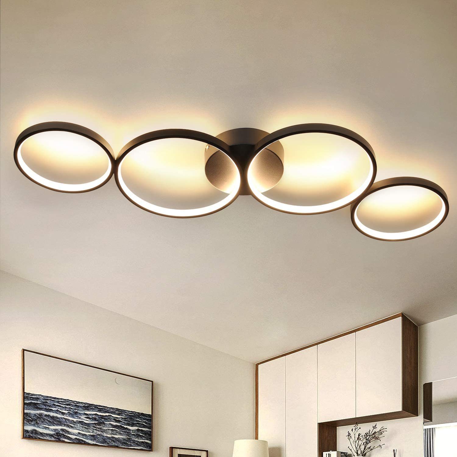 NETTLIFE LED - loftlampe, 37W, 3000k, varm hvid, moderne, rund, ring, sort, 89cm, design - bordlampe