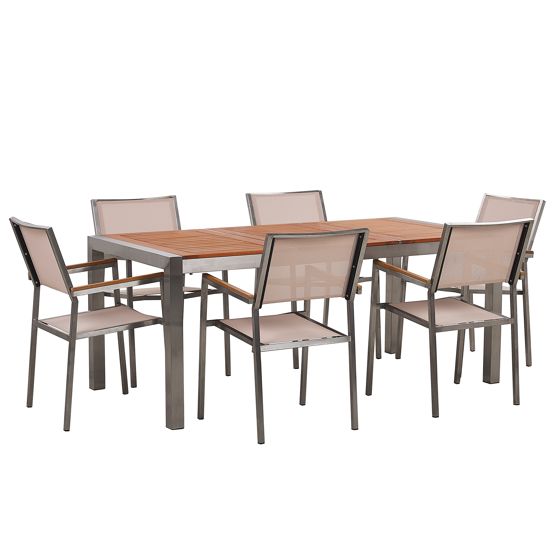 Havemøbelsæt 6 personers GROSSETO Eukalyptustræ Brun/beige