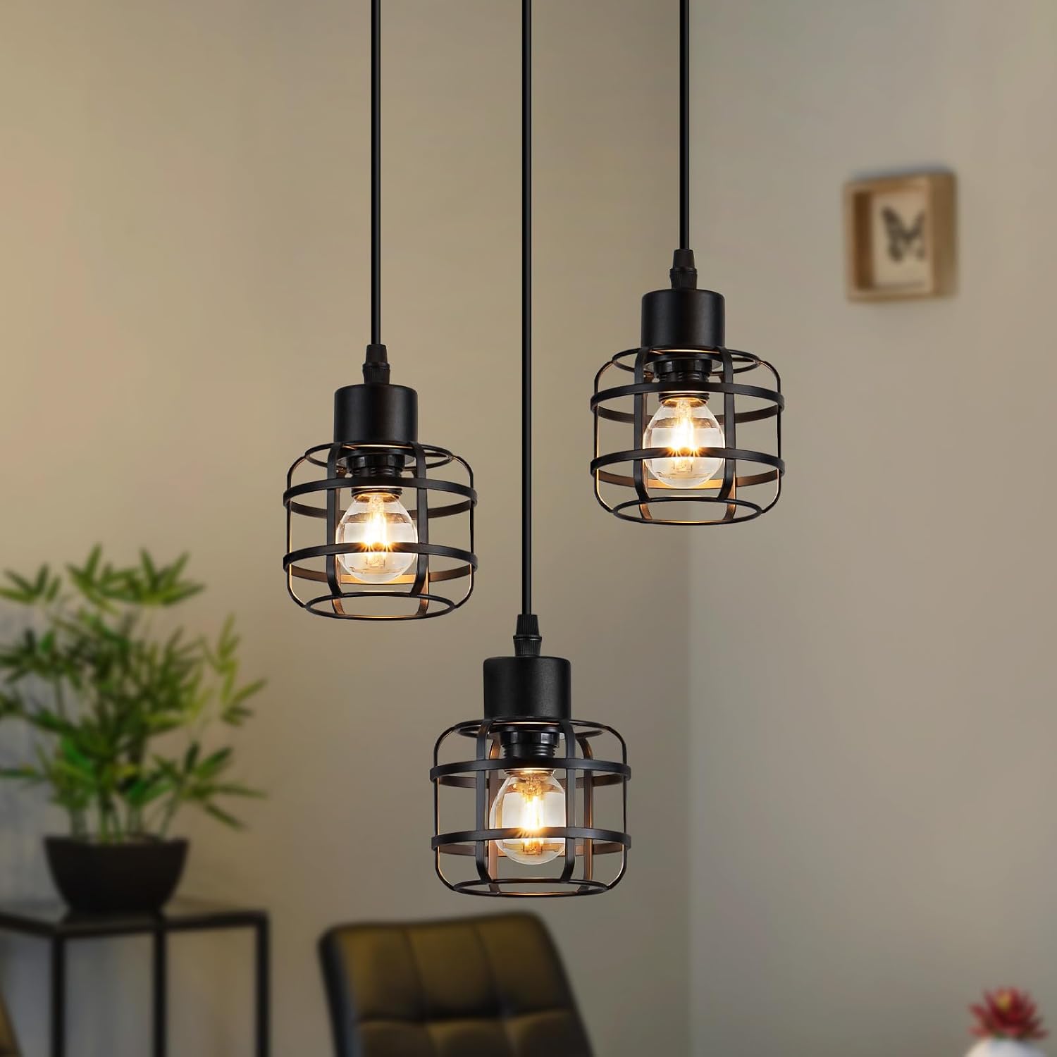 NETTLIFE pendellampe sort vintage-stil pendellampe, industriel stil, 3 lyskilder, rund, E14