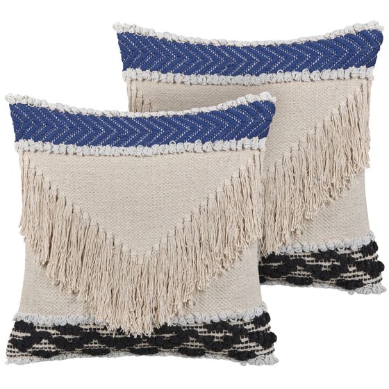 Sæt af 2 pyntepuder SOFCA 45 x 45 cm Bomuld Beige Geometrisk mønster