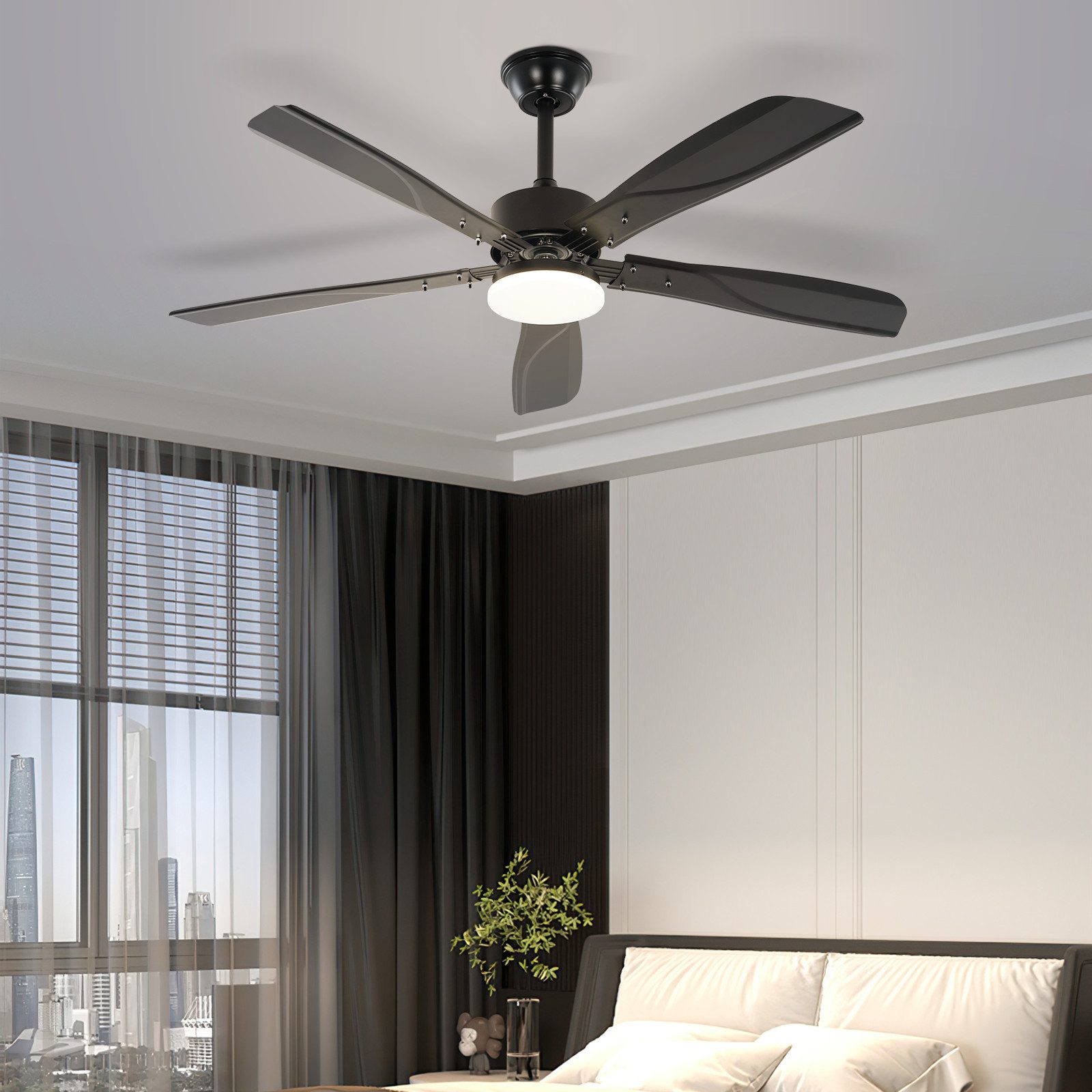 NETTLIFE loftsventilator med LED-lys, lydsvag dæmpbar, 23 W, sort, 125 cm, ventilatorer med lys, 6-trins timer